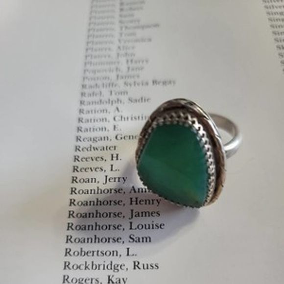 Early Jerry Roan researched Sterling Silver Green Turquoise Mens Ring sz 11.75 - Picture 10 of 10